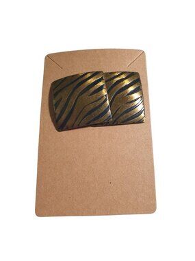 Gold Tone Zebra Pattern Square Stud Earrings Retro Vintage Animal Gift